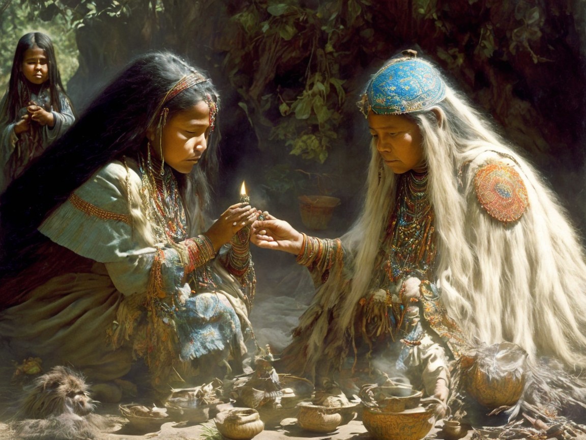 Indigenous Women with Candle in Natural Setting