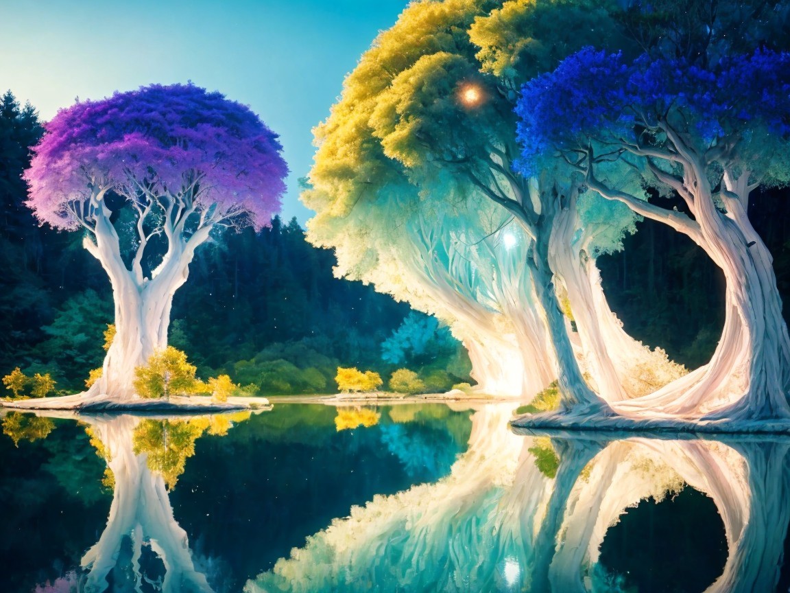 Surreal Landscape with Vibrant Otherworldly Trees