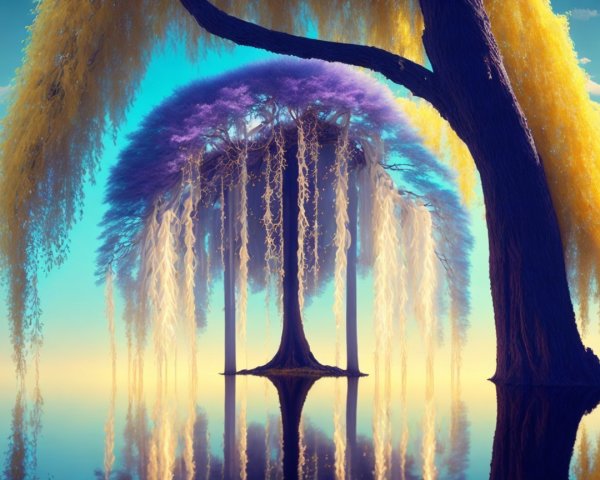 Vibrant Purple Canopy Tree in Serene Landscape