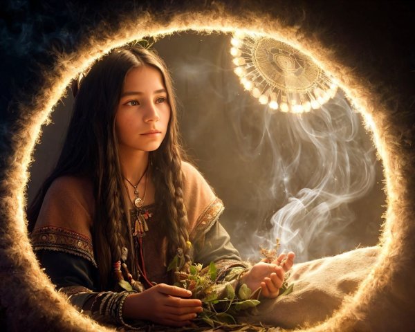 Young girl in traditional attire surrounded by nature