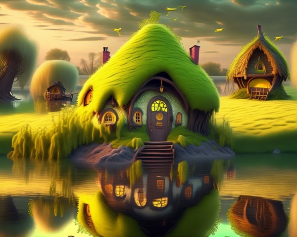 Charming Cottages Amidst Lush Greenery and Water