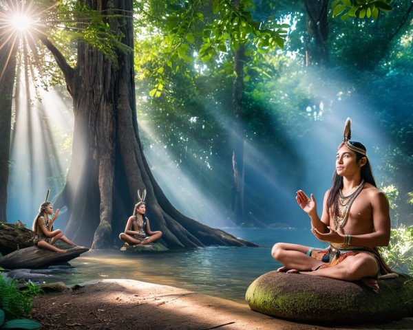 Meditation by a Tranquil River in a Forest Setting
