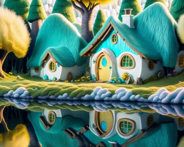 Charming Cottages by a Serene Lake with Lush Greenery