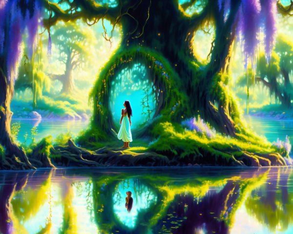 Magical Landscape with Majestic Tree and River