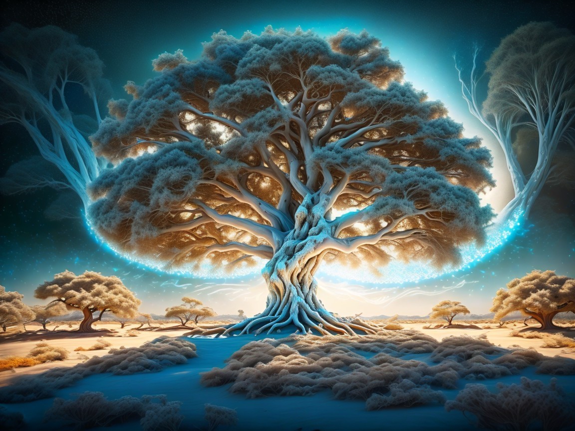 Ancient Tree in a Surreal, Dreamlike Landscape