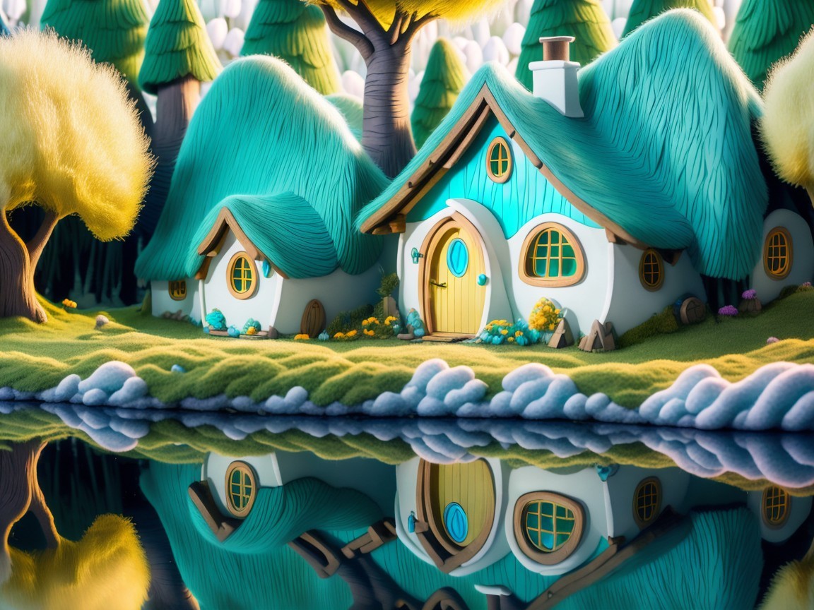 Charming Cottages by a Serene Lake with Lush Greenery