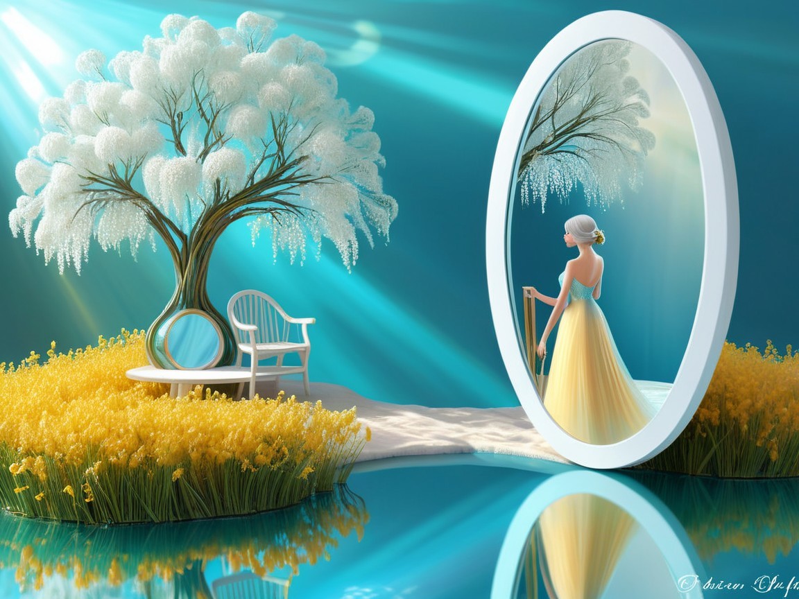 Luminous Landscape with Blossoming Tree and Mirror