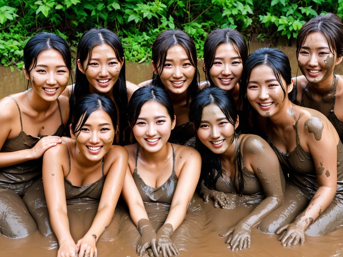 Group of Women Enjoying Muddy Outdoor Experience