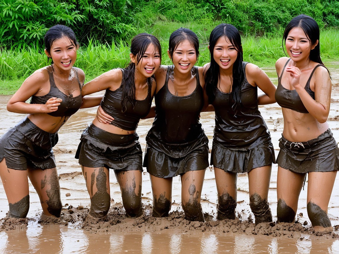 Group of Young Women in Matching Outfits Outdoors