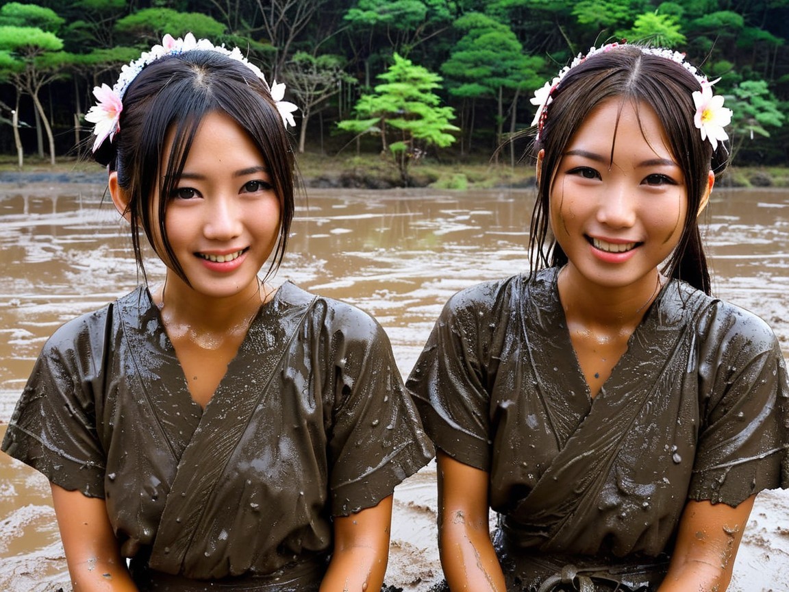 Young Women in Traditional Attire in Nature Setting