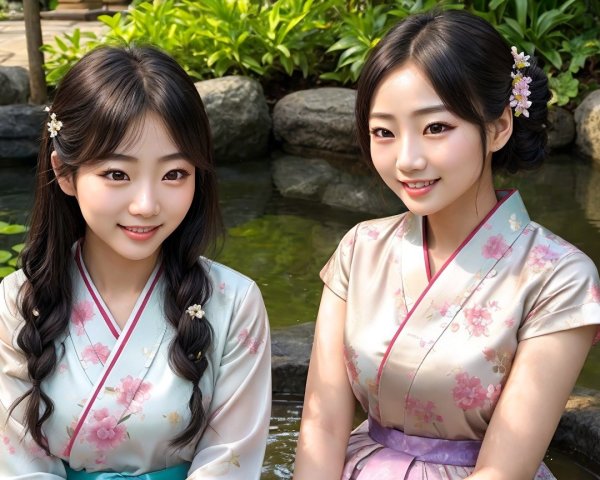Young Women in Traditional Garments by Serene Pond