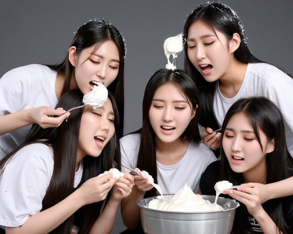 Young Women Playfully Interacting with Whipped Cream
