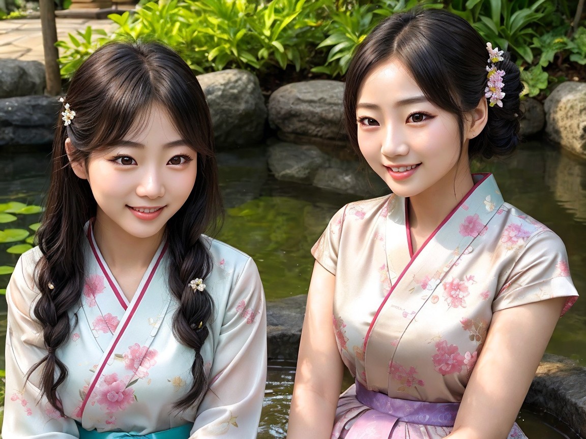 Young Women in Traditional Garments by Serene Pond