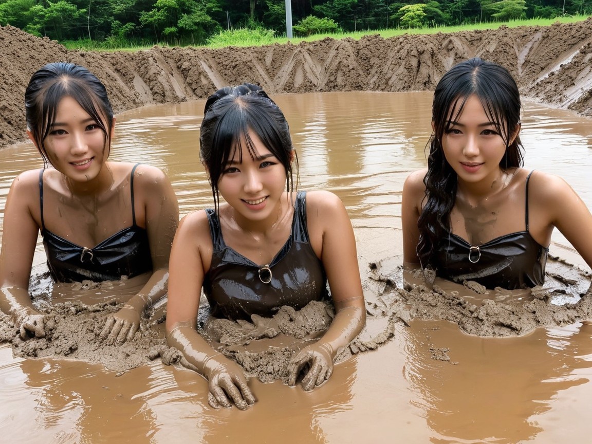 Women Enjoying Playful Muddy Water Experience