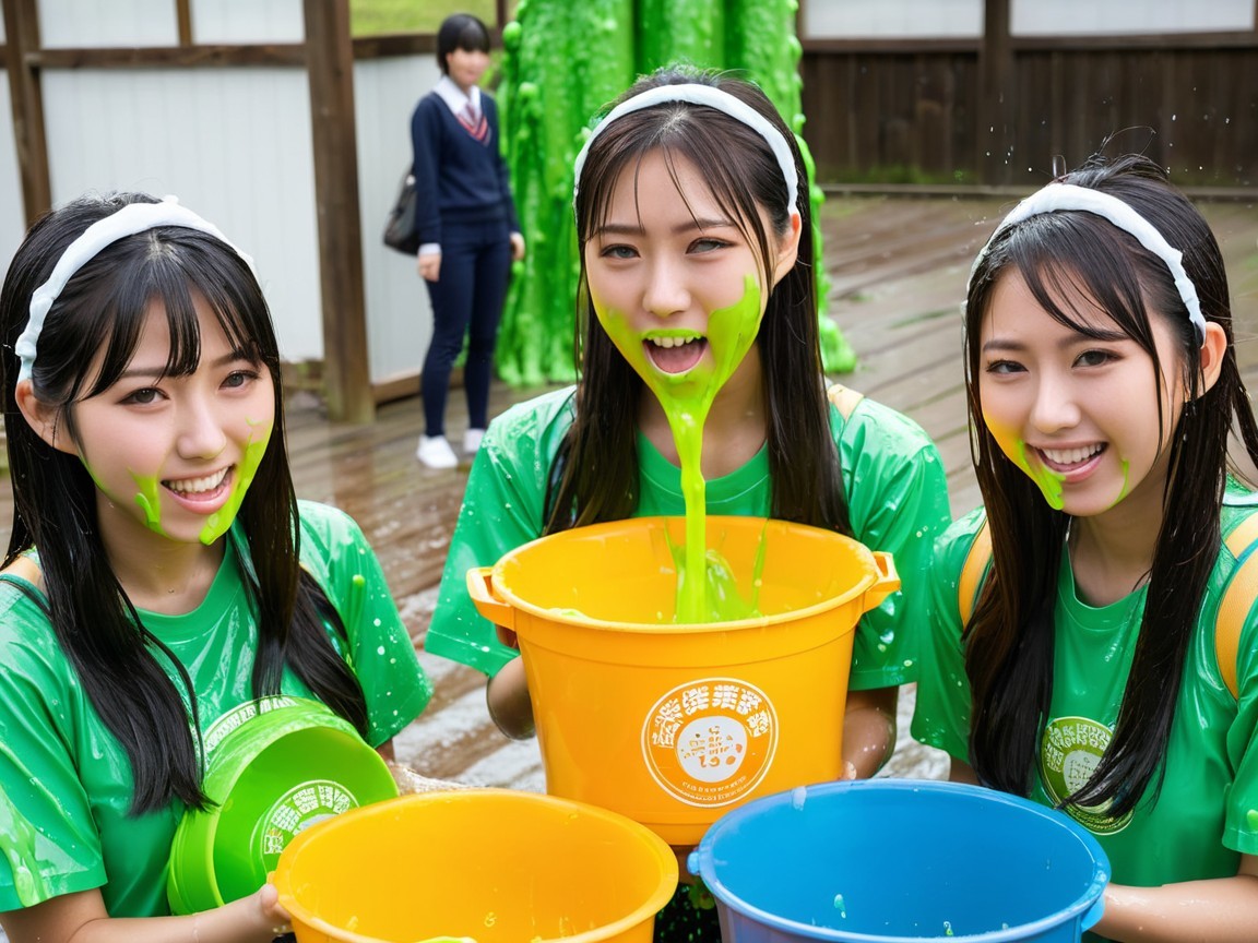 Girls in Green Shirts Enjoying Slime Activity