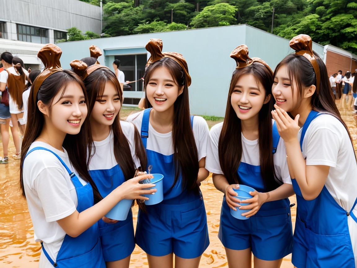 Young women in playful outfits enjoying outdoor fun