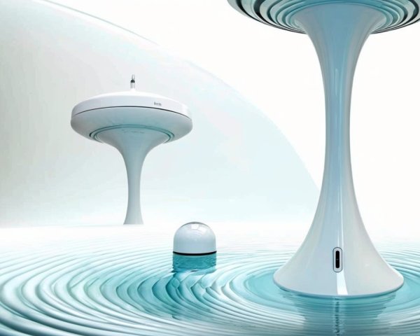 Futuristic Design with Spherical Object and Water