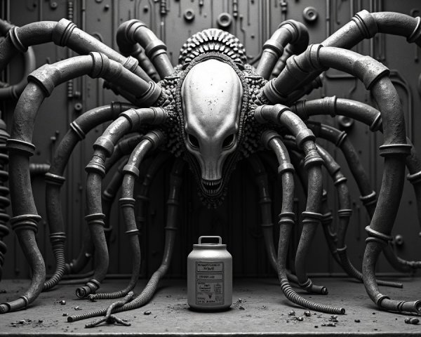 Futuristic Metallic Spider Creature in Dim Lighting