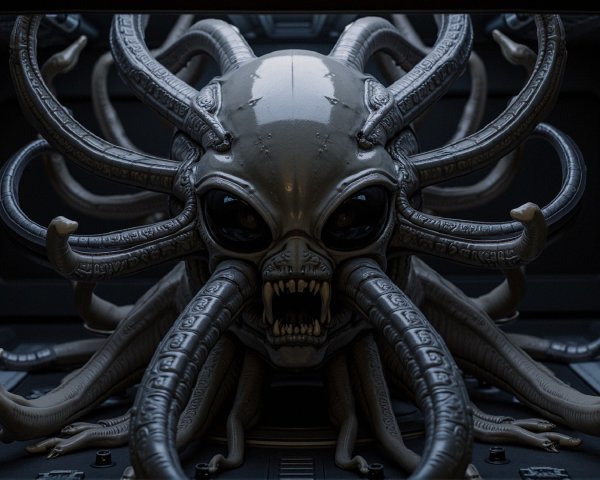 Alien Creature with Bulbous Head and Tentacles