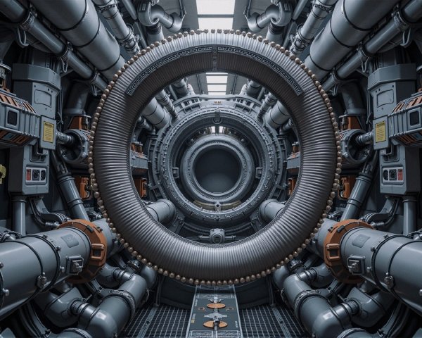 Futuristic Industrial Interior with Machinery and Pipes