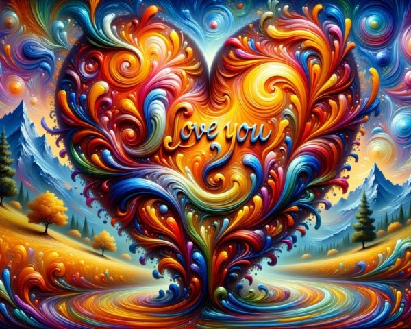 Vibrant Heart-Shaped Abstract Design with Nature Elements