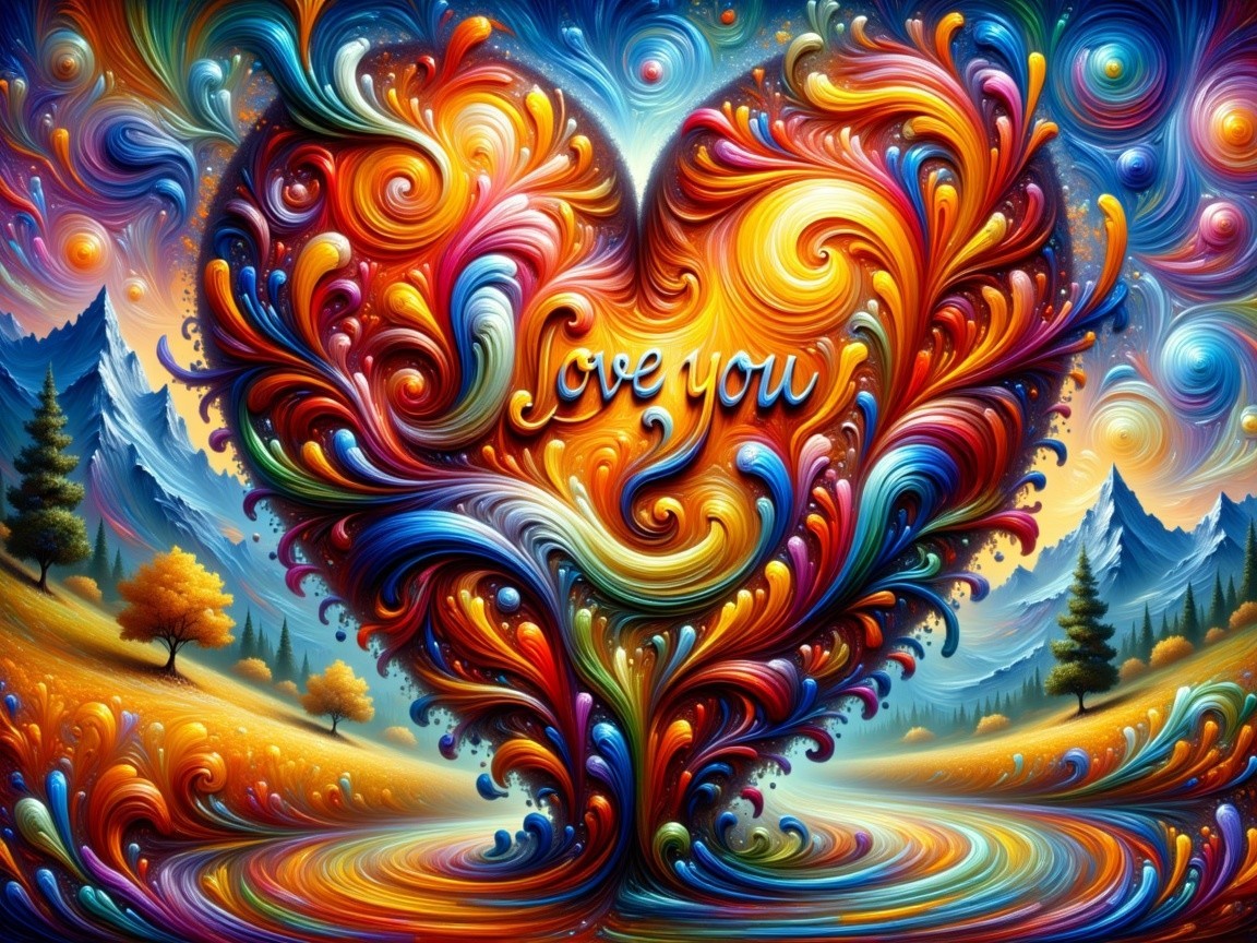Vibrant Heart-Shaped Abstract Design with Nature Elements