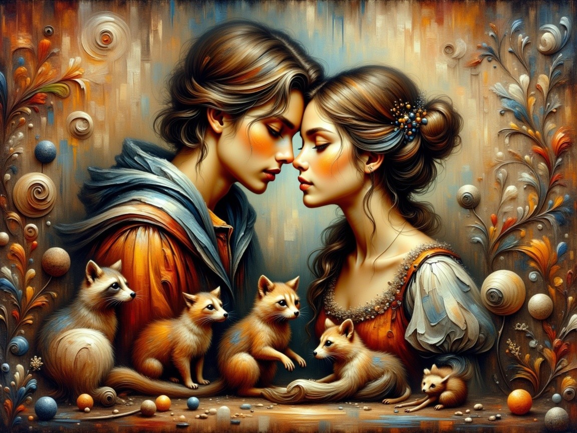 Close-Up of Two People with Playful Foxes and Colors