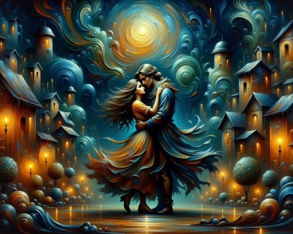Romantic Embrace in a Dreamlike Landscape