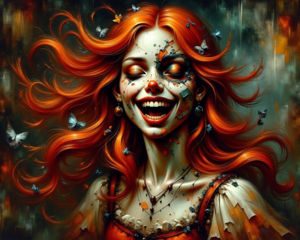 Surreal Portrait of a Woman with Red Hair and Butterflies