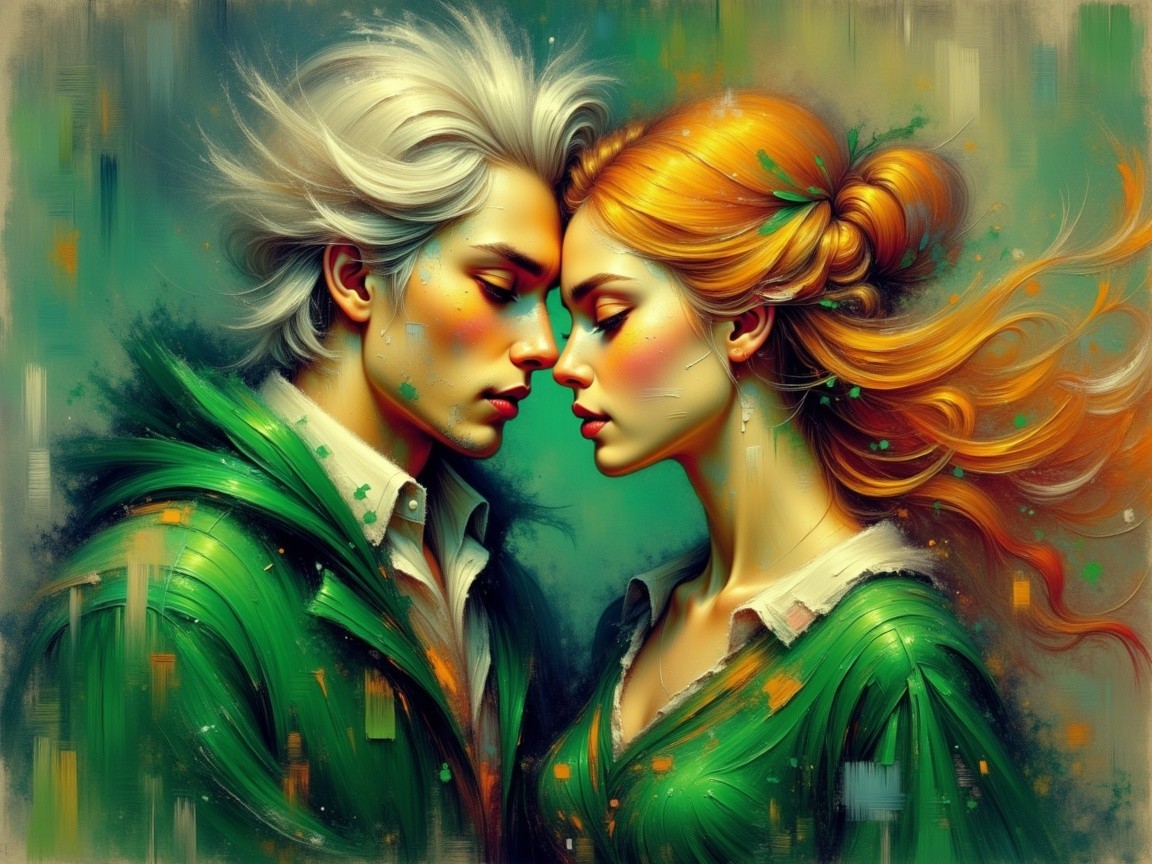 Portrait of a Couple with Striking Features and Colors