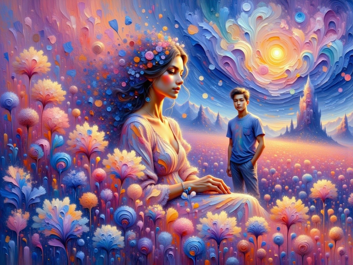 Surreal Landscape with Vibrant Colors and Figures