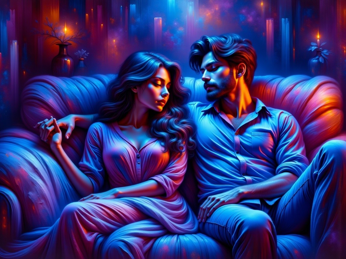 Couple on Plush Couch Surrounded by Soft Candles