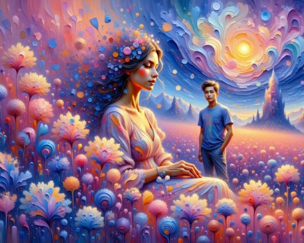 Surreal Landscape with Vibrant Colors and Figures