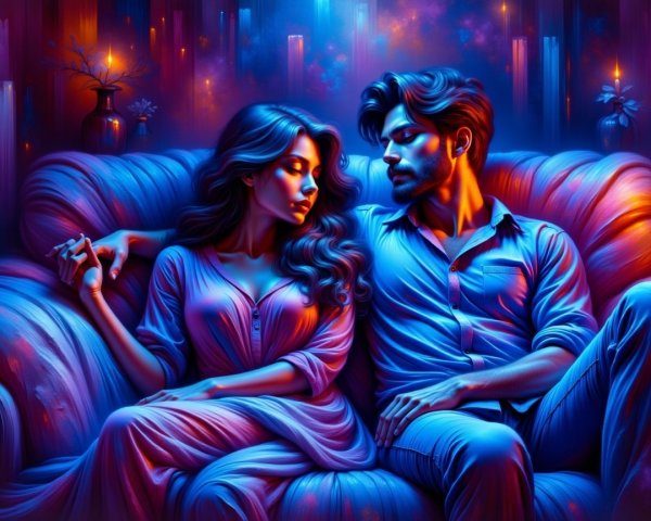 Couple on Plush Couch Surrounded by Soft Candles