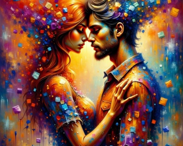 Ethereal Couple Surrounded by Vibrant Abstract Colors