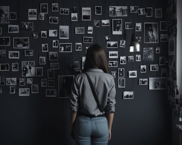 Person Contemplating Black-and-White Photographs