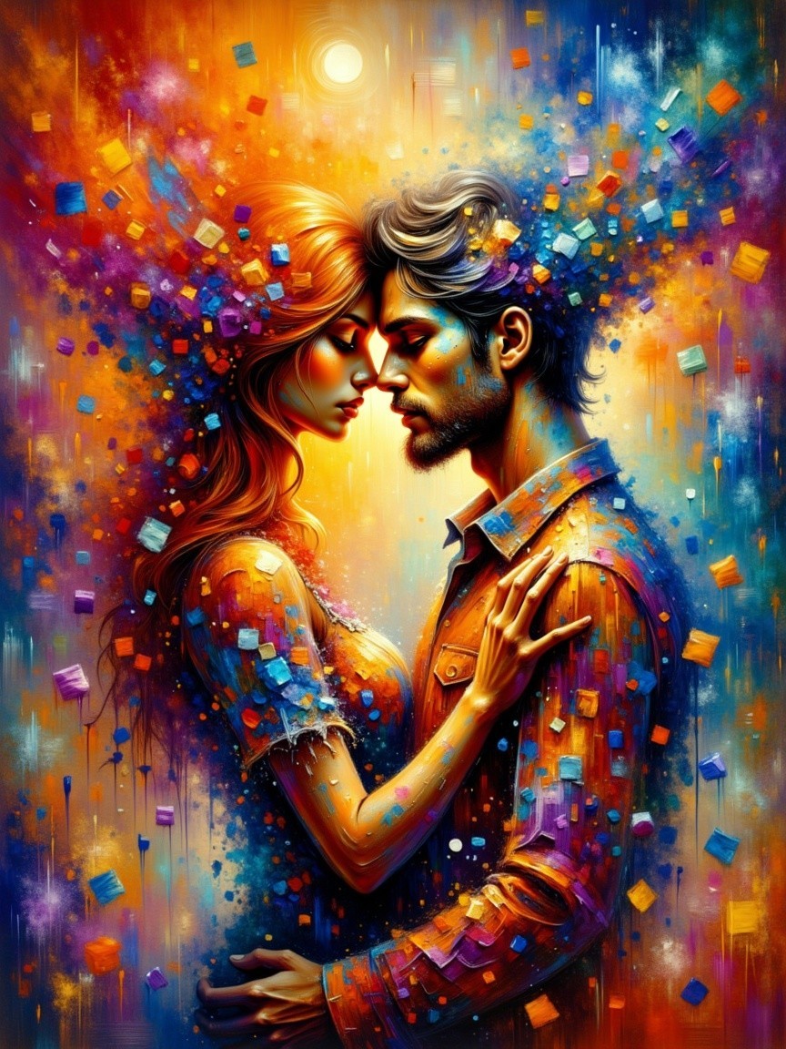 Ethereal Couple Surrounded by Vibrant Abstract Colors