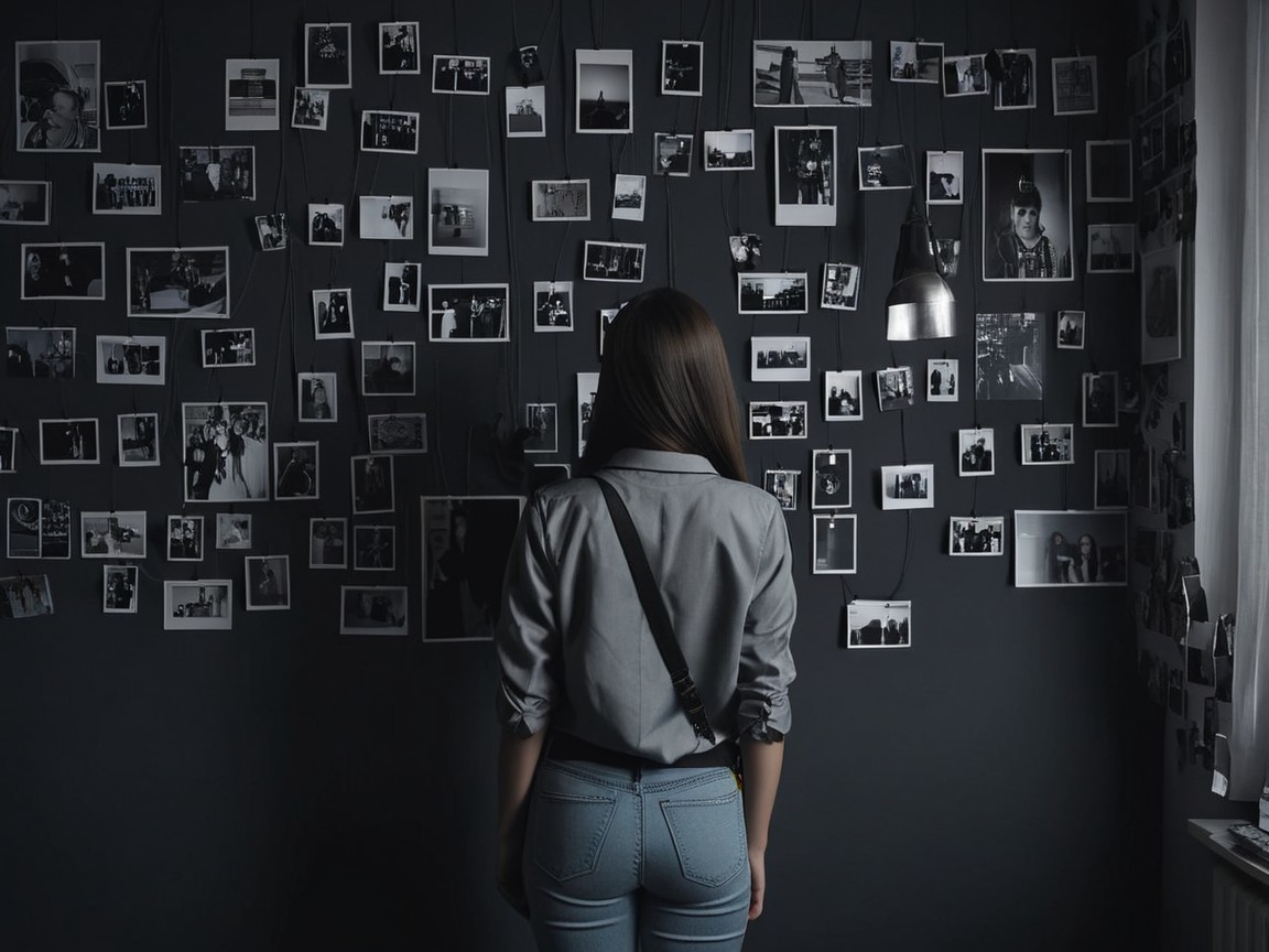 Person Contemplating Black-and-White Photographs