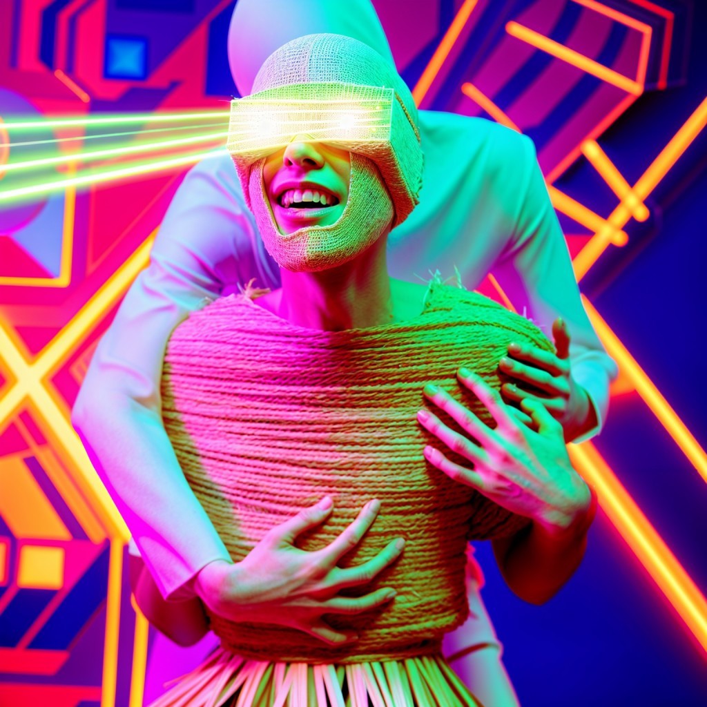 Futuristic scene with neon lights and textured materials