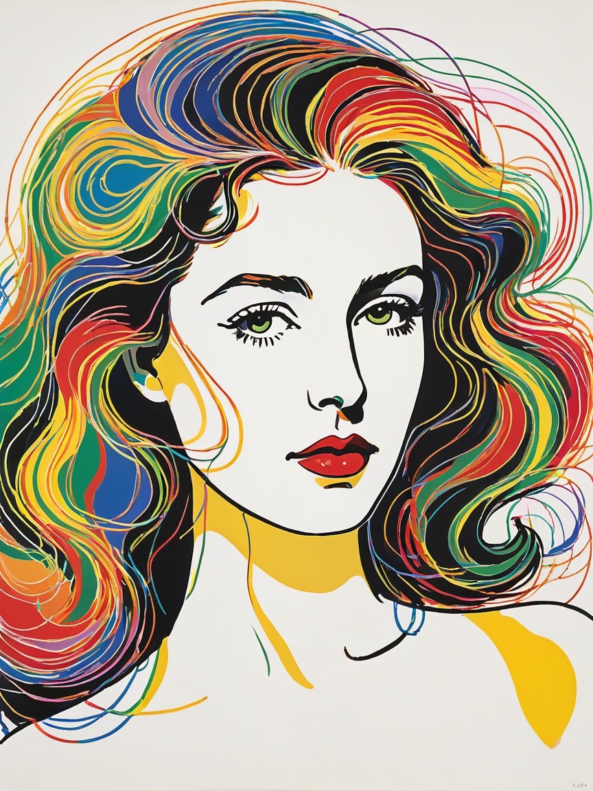 Stylized portrait of a woman with vibrant hair
