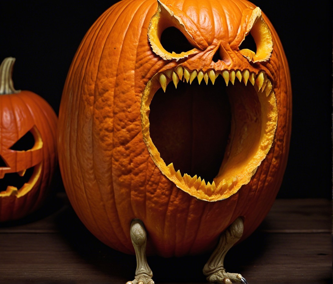 Menacing Pumpkin with Sharp Teeth and Whimsical Legs