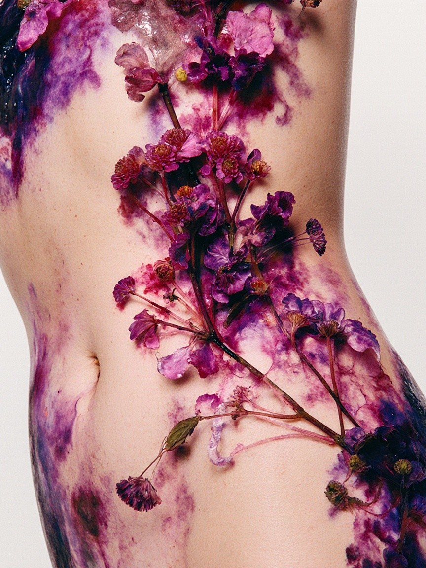 Vibrant Body Art with Floral Designs and Colors
