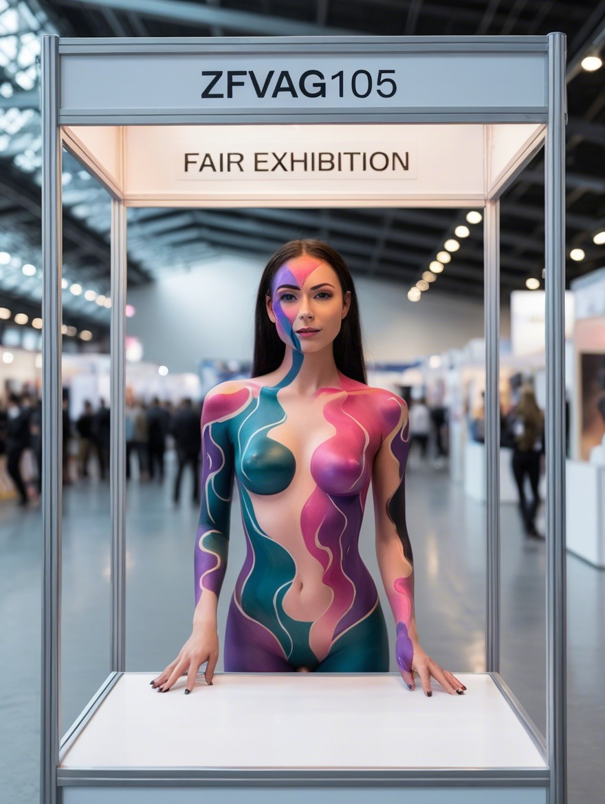Art Installation of Woman with Abstract Body Painting