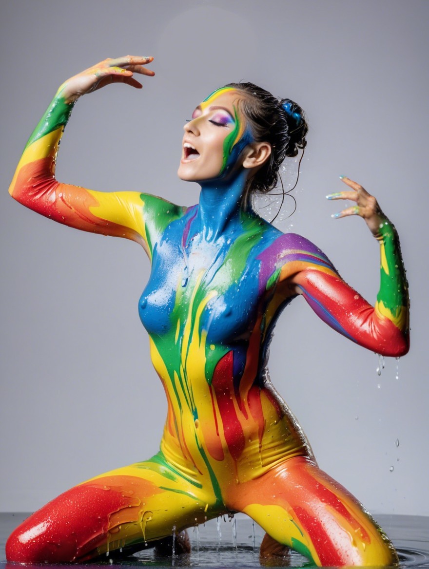 Vibrant Multicolored Bodysuit with Paint Splash Effect