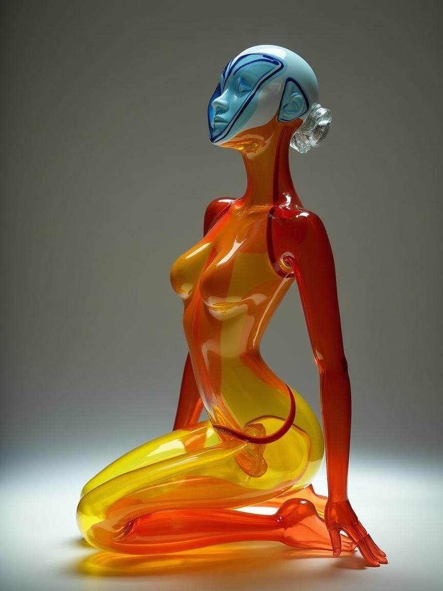 Translucent Glass Sculpture of Humanoid Figure