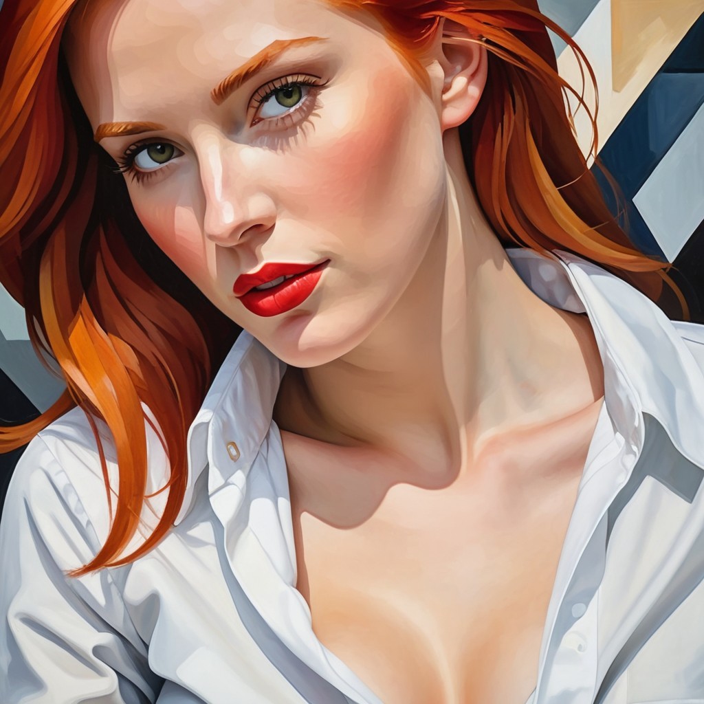 Portrait of a Woman with Red Hair and Green Eyes