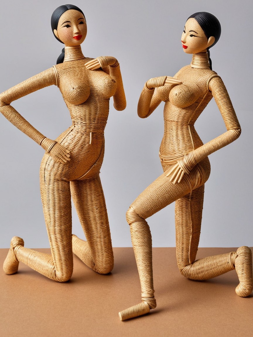 Articulated Dolls Crafted from Natural Woven Fibers