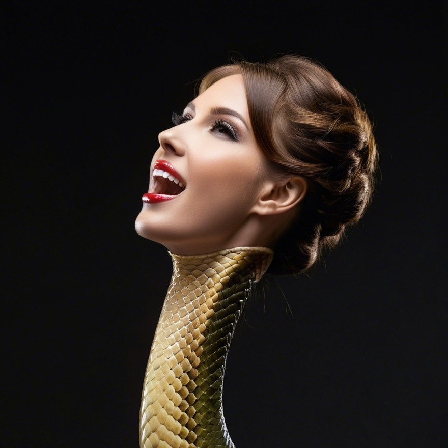 Fusion of Human and Snake Elements in Surreal Art