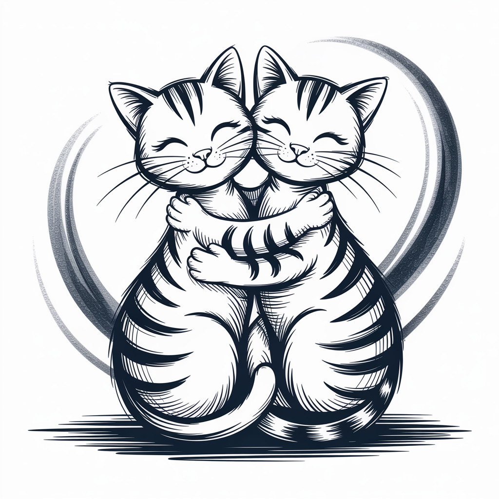 Striped Cats Embracing with Joyful Expressions