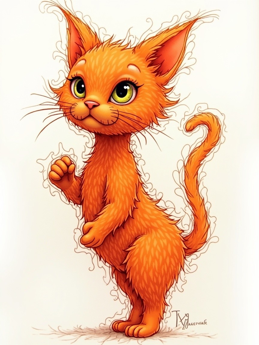Playful Cartoon-Style Orange Kitten with Green Eyes